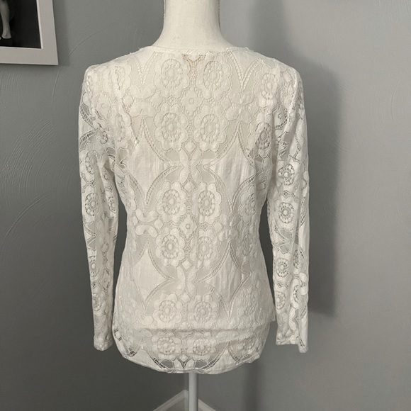 ADIVA Antique White Lace Blouse Top Size Medium - Picture 3 of 4